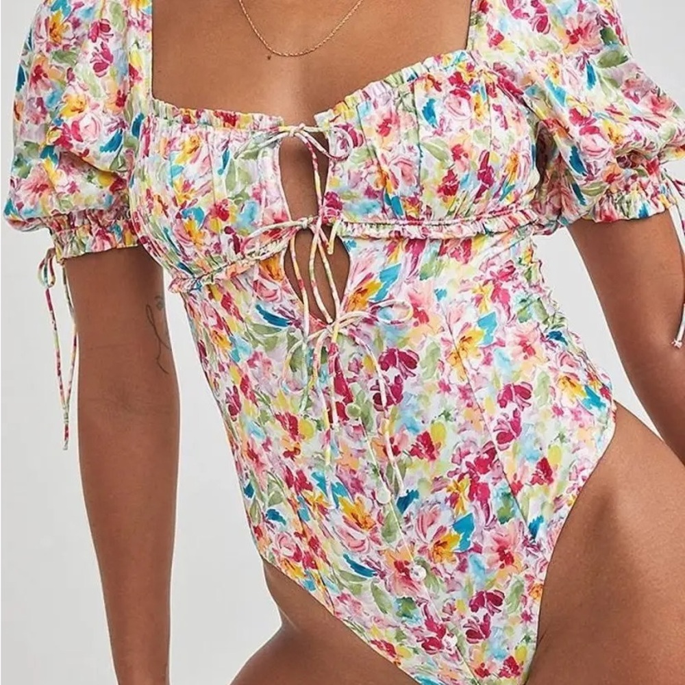 For Love And Lemons Floral Watercolor  Bodysuit - Large